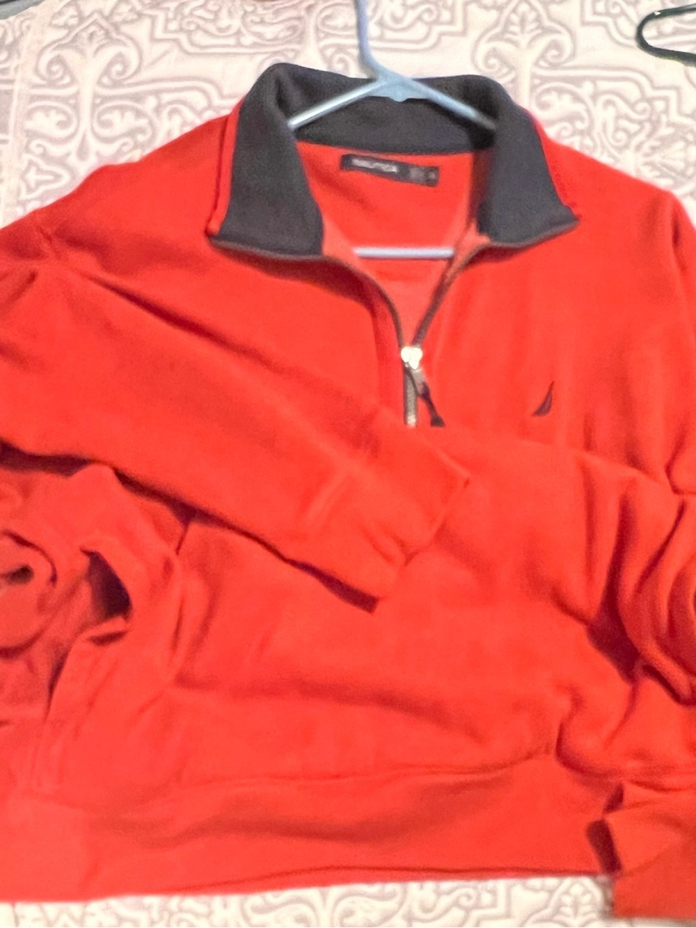 Nautica Rust Orange Quarter-Zip Sweatshirt with Pockets XL - Picture 2 of 5
